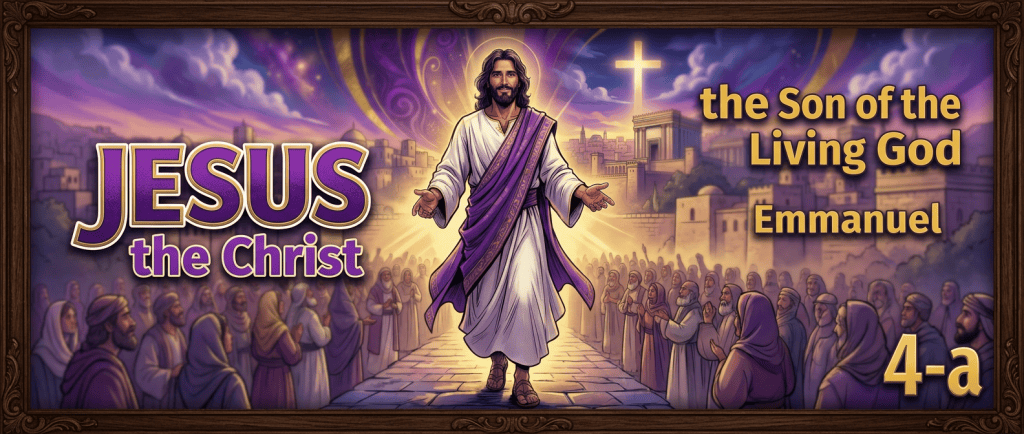 Poster showing Jesus Christ with a glowing cross and text reading “JESUS the Christ the Son of the Living God Living God”